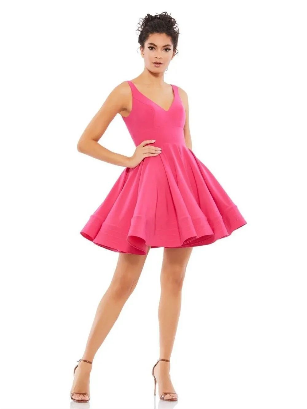 NWT Mac Duggal 48478 Pink V-Neck Mini Dress Size 2